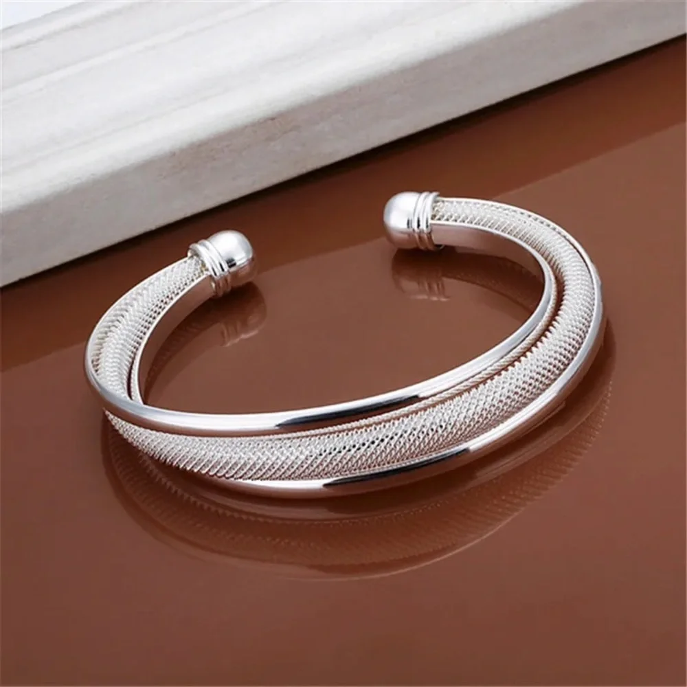 925 Sterling Silver Fashion Jewelry Large Reticulated Bracelet Women Bangle - Picture 2 of 6